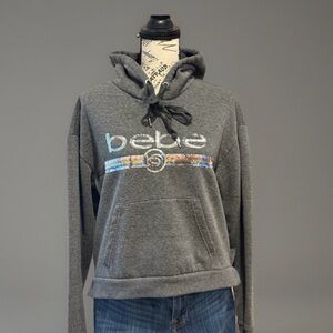 Sweatshirt Hoodie Long Sleeve Sequined BeBe Charcoal Bebe Sport Sz M